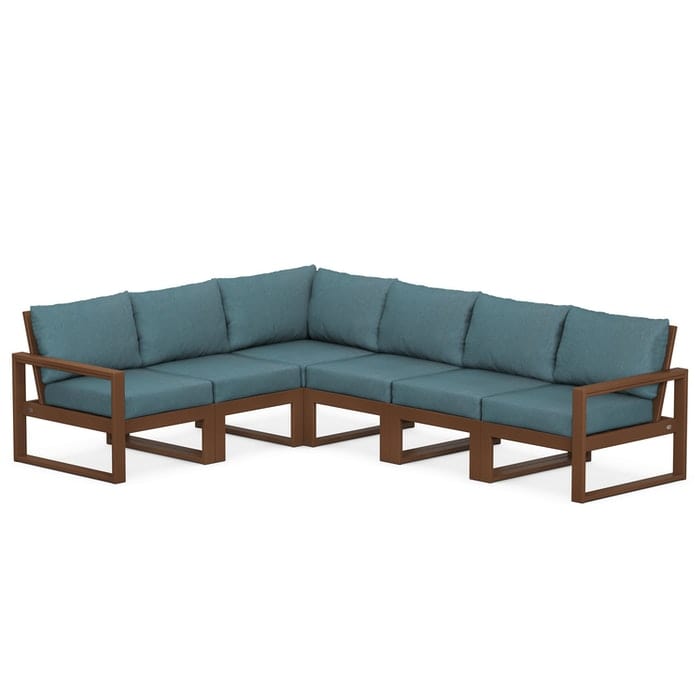 POLYWOOD EDGE 6-Piece Modular Sectional in Teak / Ocean Teal