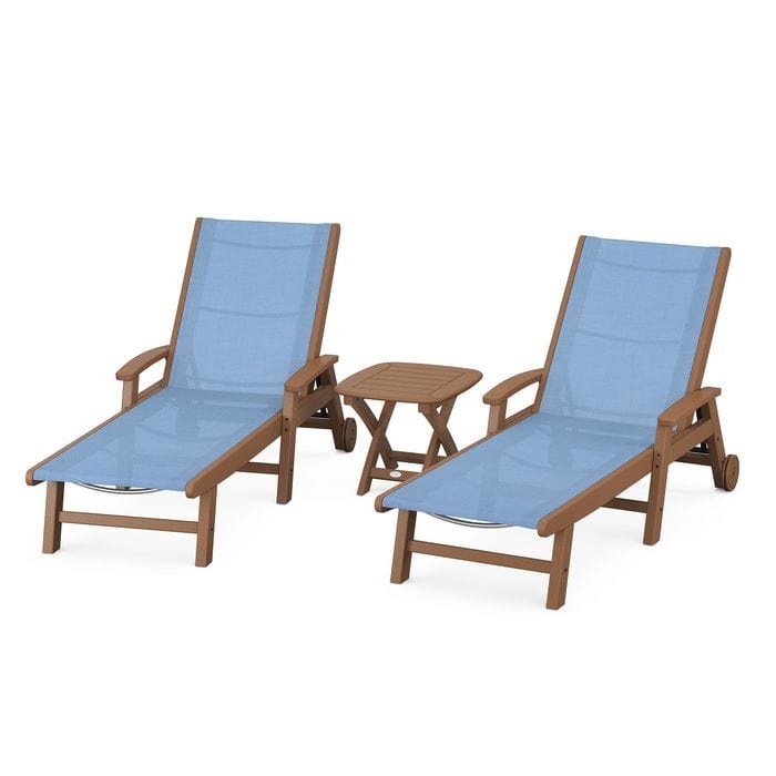 Polywood Coastal 3-Piece Wheeled Chaise Set with Nautical Side Table - Casual Furniture World