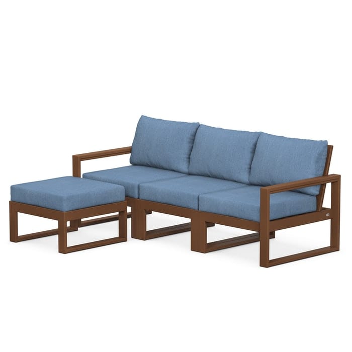 POLYWOOD EDGE 4-Piece Modular Sectional with Ottoman in Teak / Sky Blue