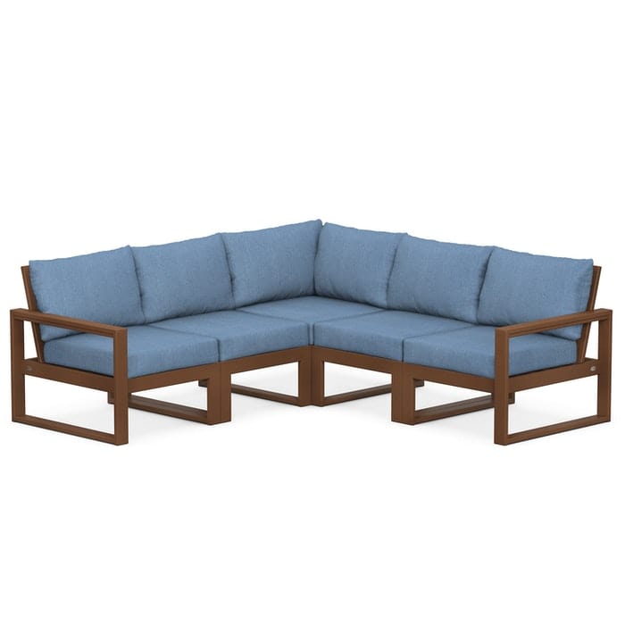 POLYWOOD EDGE 5-Piece Modular Sectional in Teak / Sky Blue