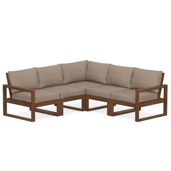 POLYWOOD EDGE 5-Piece Modular Sectional in Teak / Spiced Burlap