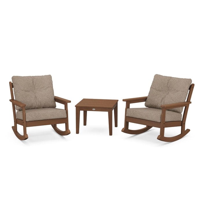POLYWOOD Vineyard 3-Piece Deep Seating Rocking Chair Set in Teak / Spiced Burlap