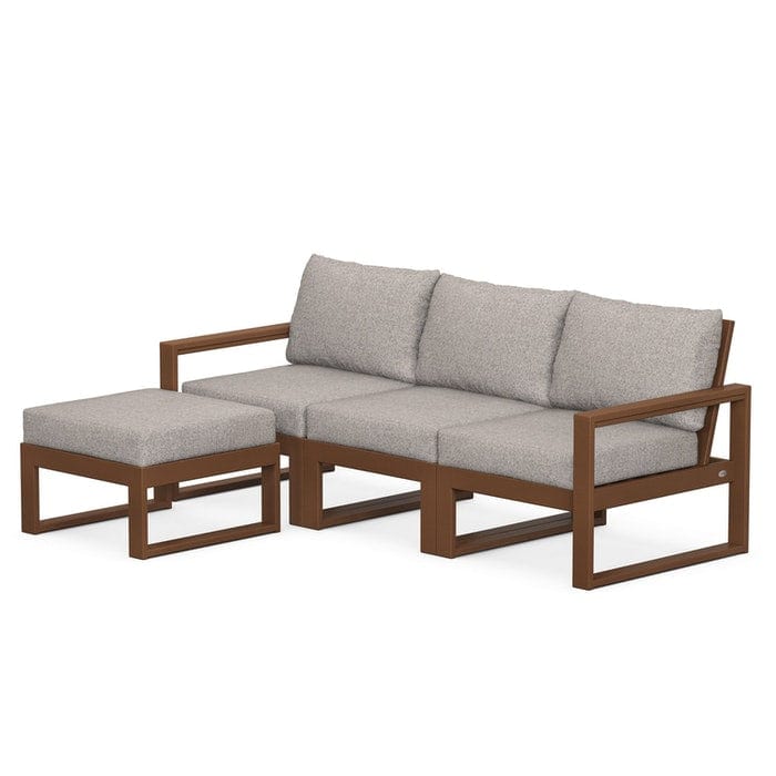 POLYWOOD EDGE 4-Piece Modular Sectional with Ottoman in Teak / Weathered Tweed