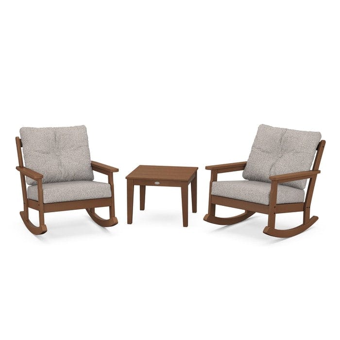 POLYWOOD Vineyard 3-Piece Deep Seating Rocking Chair Set in Teak / Weathered Tweed