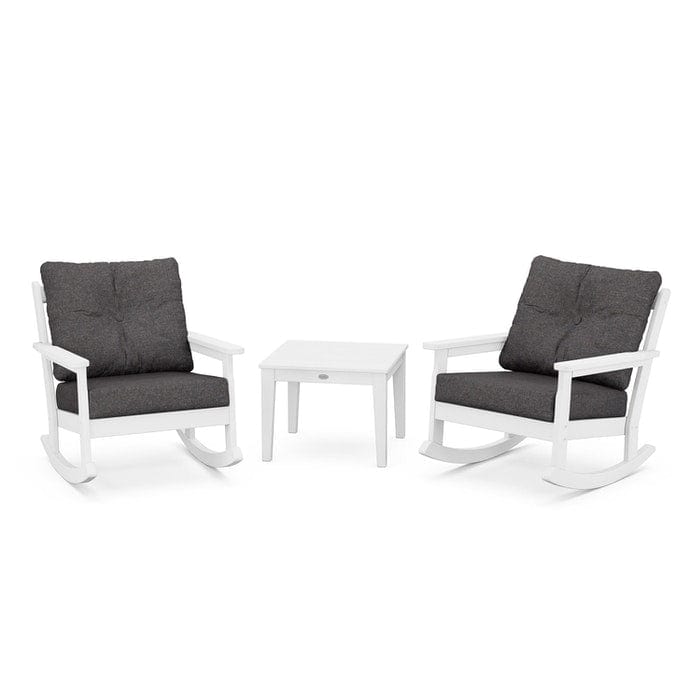 POLYWOOD Vineyard 3-Piece Deep Seating Rocking Chair Set in White / Ash Charcoal