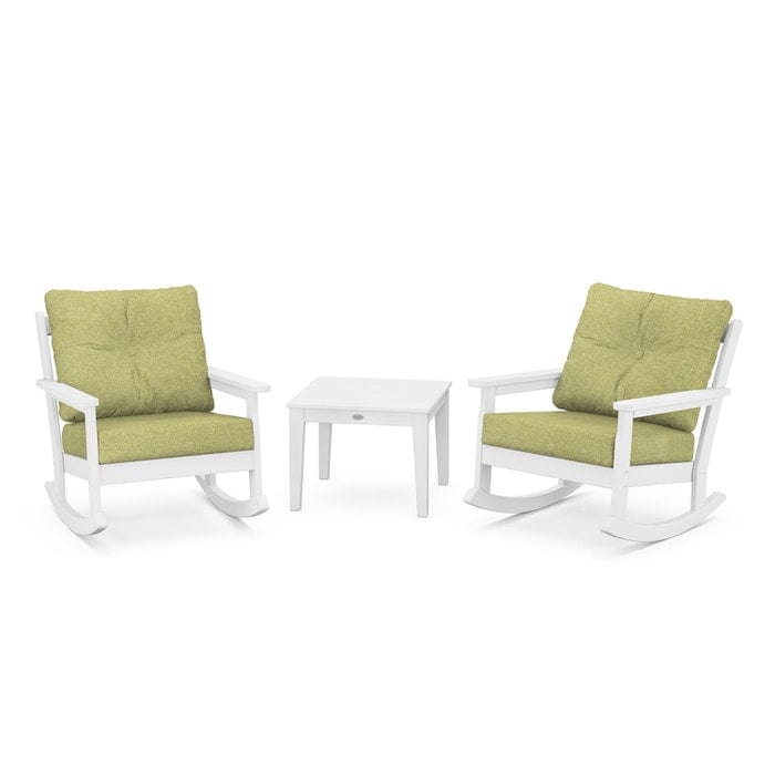 POLYWOOD Vineyard 3-Piece Deep Seating Rocking Chair Set in White / Chartreuse Boucle