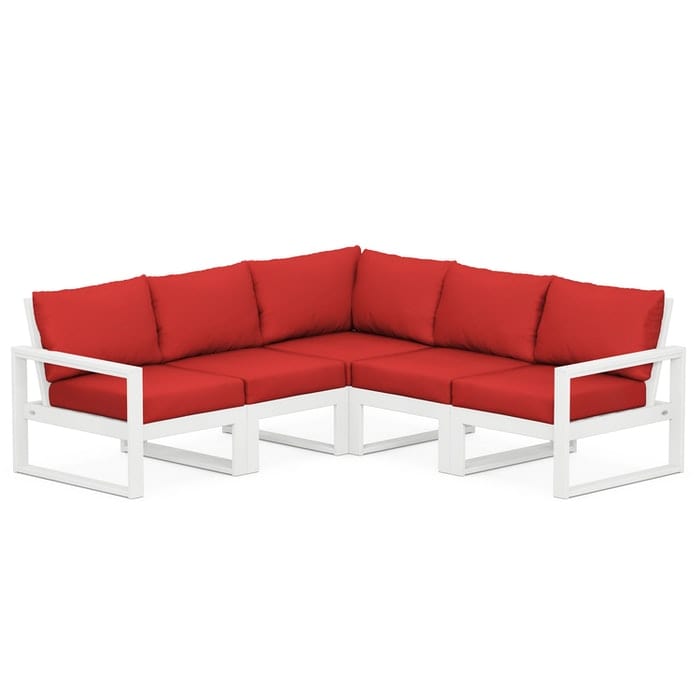 POLYWOOD EDGE 5-Piece Modular Sectional in White / Crimson Linen
