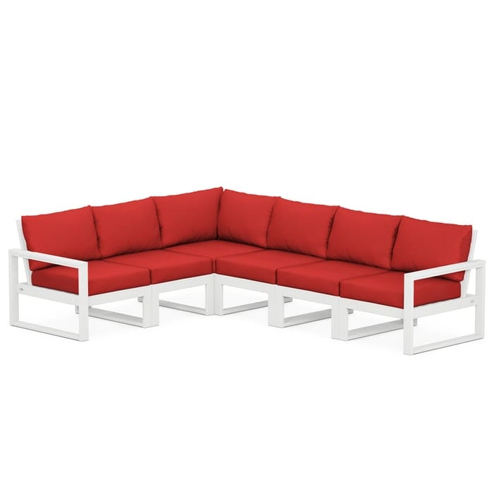POLYWOOD EDGE 6-Piece Modular Sectional in White / Crimson Linen