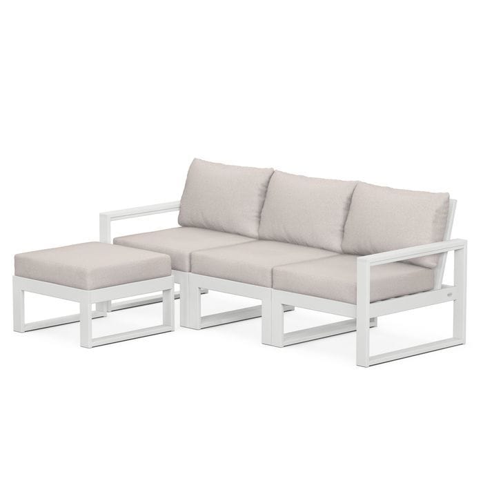 POLYWOOD EDGE 4-Piece Modular Sectional with Ottoman in White / Dune Burlap