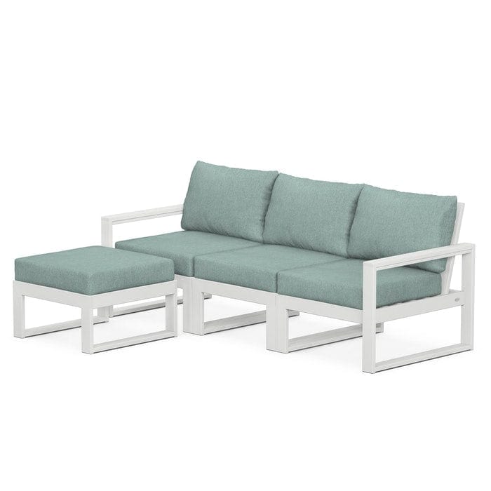 POLYWOOD EDGE 4-Piece Modular Sectional with Ottoman in White / Glacier Spa