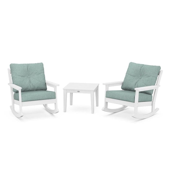 POLYWOOD Vineyard 3-Piece Deep Seating Rocking Chair Set in White / Glacier Spa