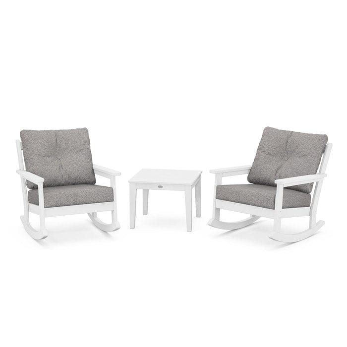 POLYWOOD Vineyard 3-Piece Deep Seating Rocking Chair Set in White / Grey Mist