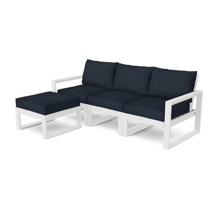 POLYWOOD EDGE 4-Piece Modular Sectional with Ottoman in White / Marine Indigo