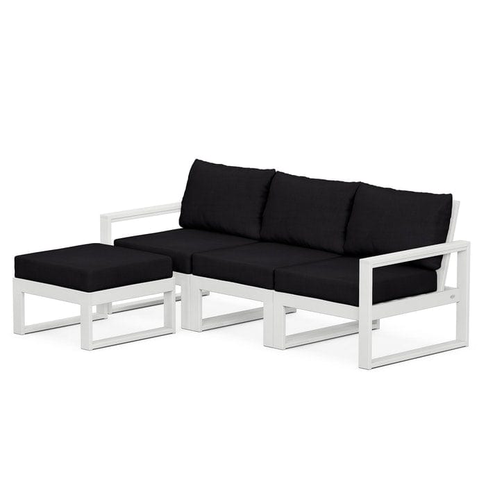 POLYWOOD EDGE 4-Piece Modular Sectional with Ottoman in White / Midnight Linen