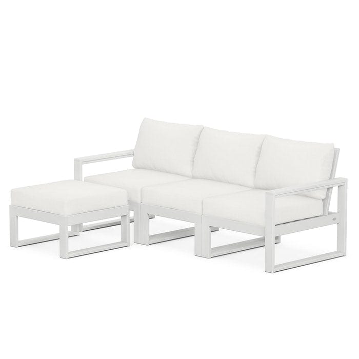POLYWOOD EDGE 4-Piece Modular Sectional with Ottoman in White / Natural Linen