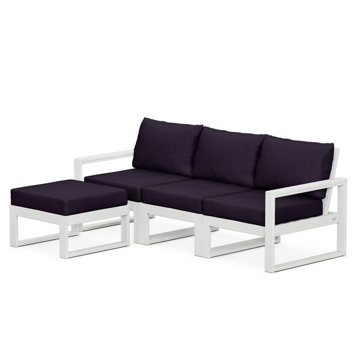 POLYWOOD EDGE 4-Piece Modular Sectional with Ottoman in White / Navy Linen