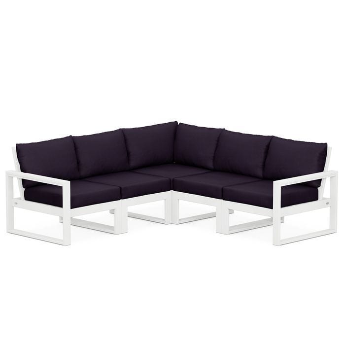 POLYWOOD EDGE 5-Piece Modular Sectional in White / Navy Linen