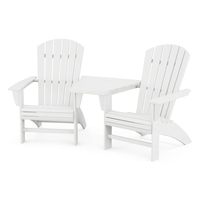 Polywood Nautical 3-Piece Curveback Adirondack Set With Angled Connecting Table - Casual Furniture World