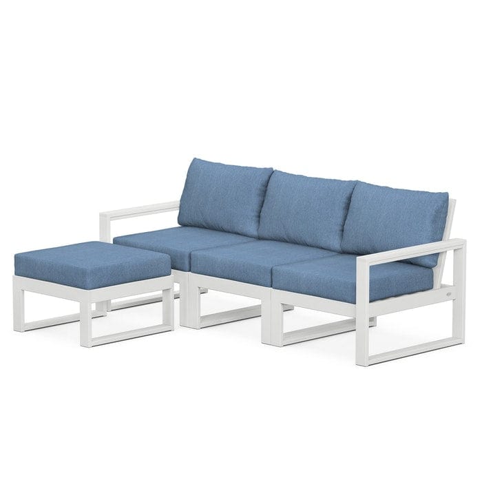 POLYWOOD EDGE 4-Piece Modular Sectional with Ottoman in White / Sky Blue
