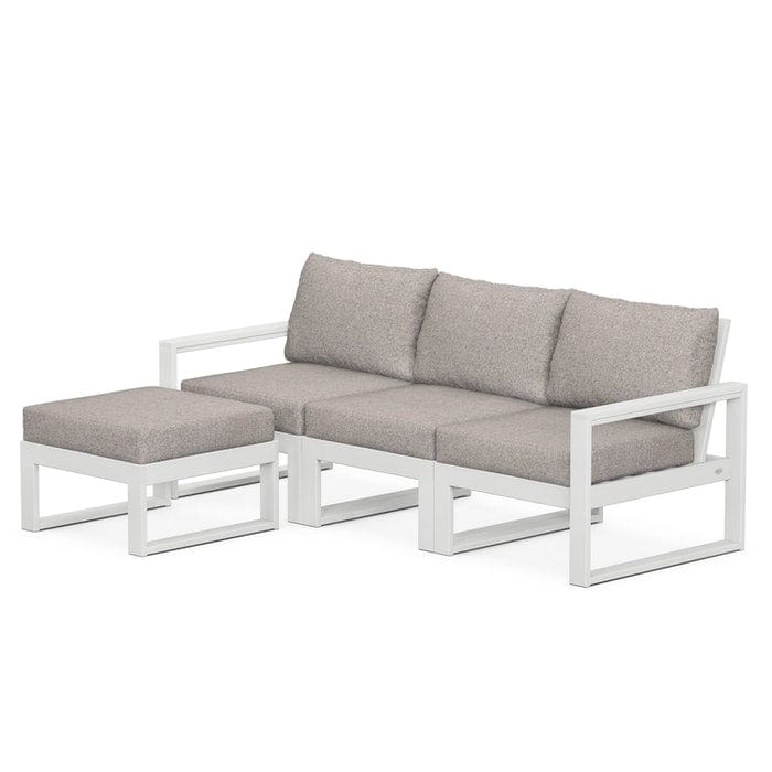POLYWOOD EDGE 4-Piece Modular Sectional with Ottoman in White / Weathered Tweed