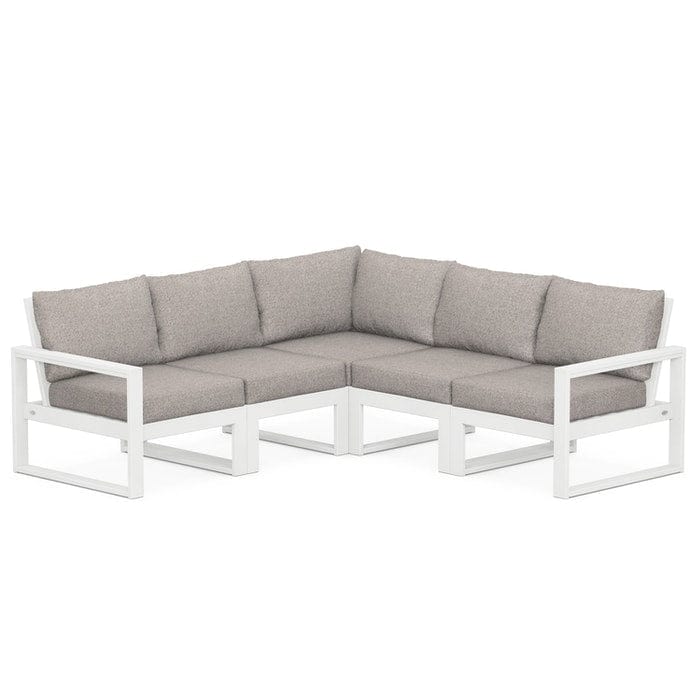 POLYWOOD EDGE 5-Piece Modular Sectional in White / Weathered Tweed