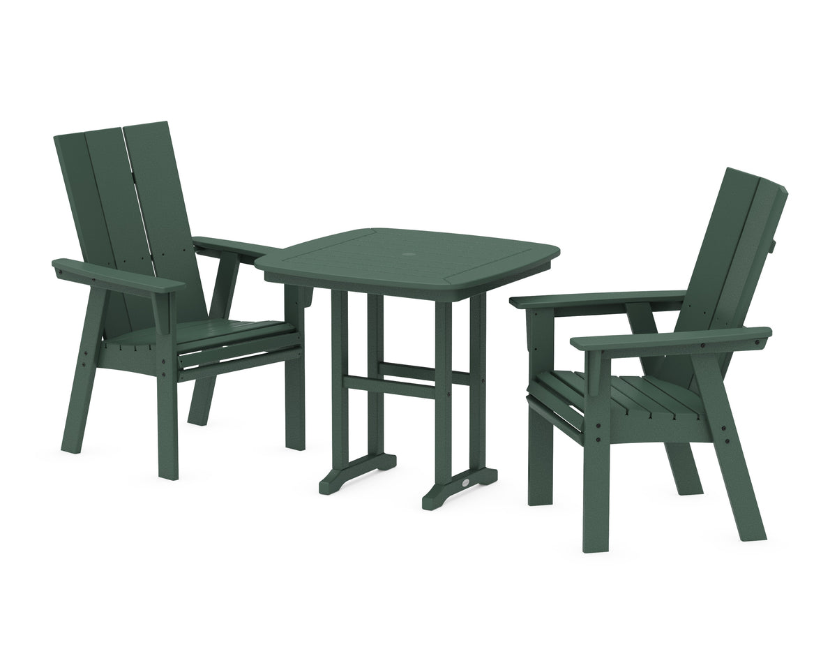 POLYWOOD Modern Curveback Adirondack 3-Piece Dining Set in Green