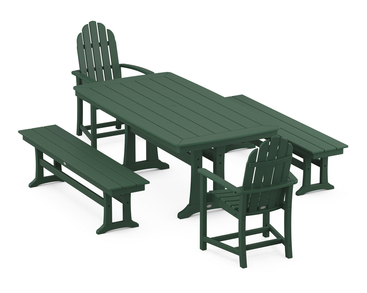 POLYWOOD Classic Adirondack 5-Piece Dining Set with Trestle Legs - 38" x 73" Table in Green