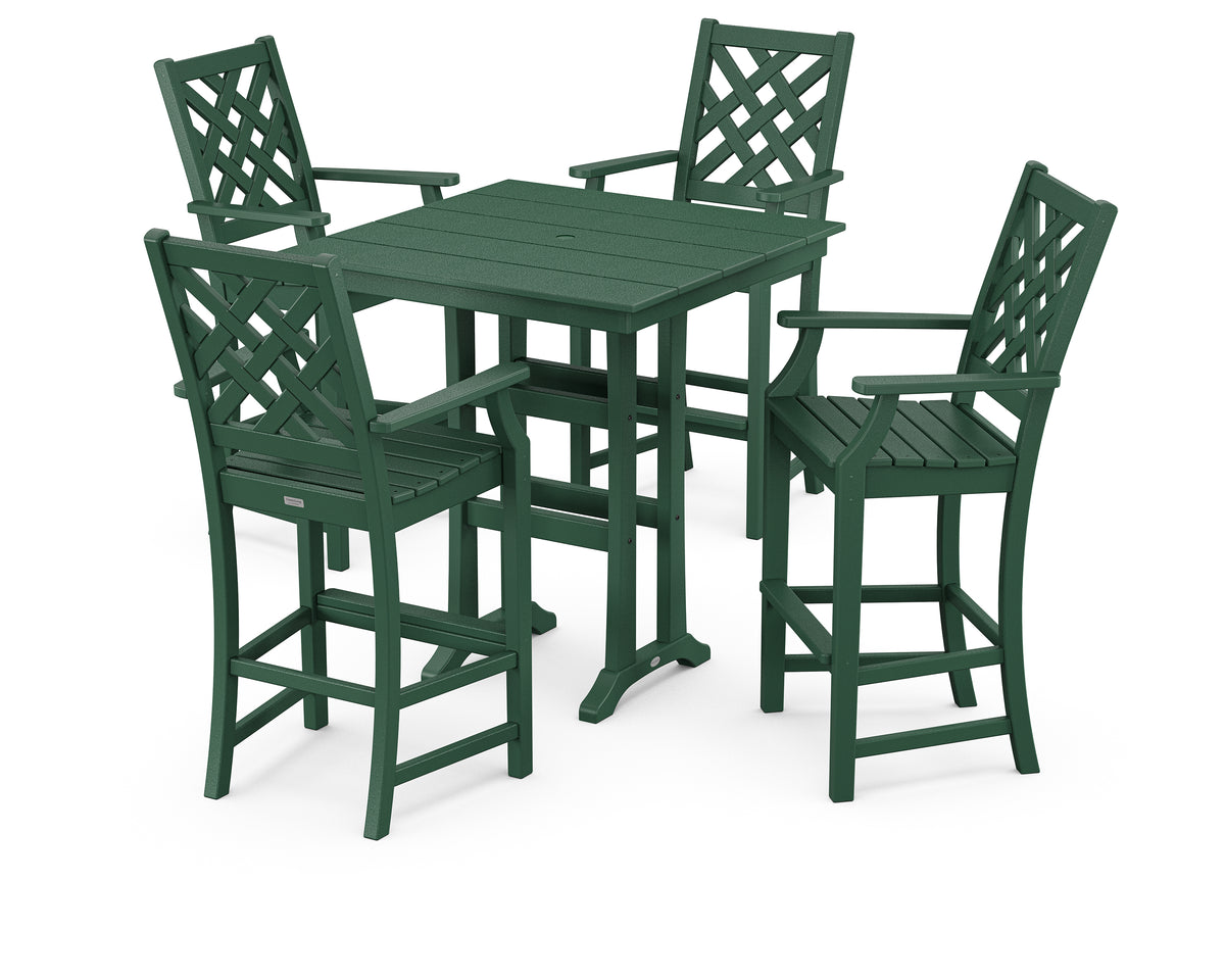 POLYWOOD Country Living Wovendale 5-Piece Farmhouse Bar Set with Trestle Legs in Green