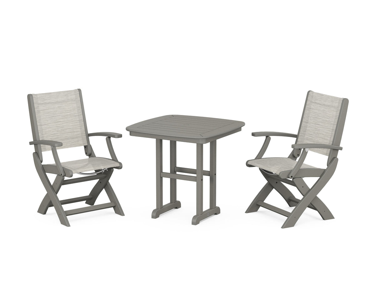 POLYWOOD Coastal Folding Chair 3-Piece Dining Set in Slate Grey / Birch