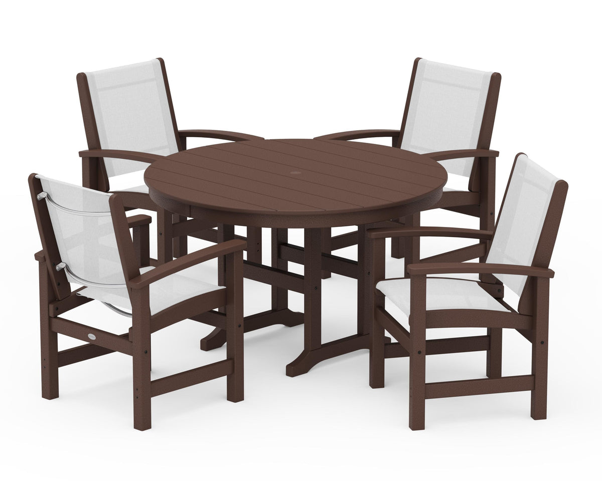 POLYWOOD Coastal 5-Piece Round Farmhouse Dining Set in Mahogany / White