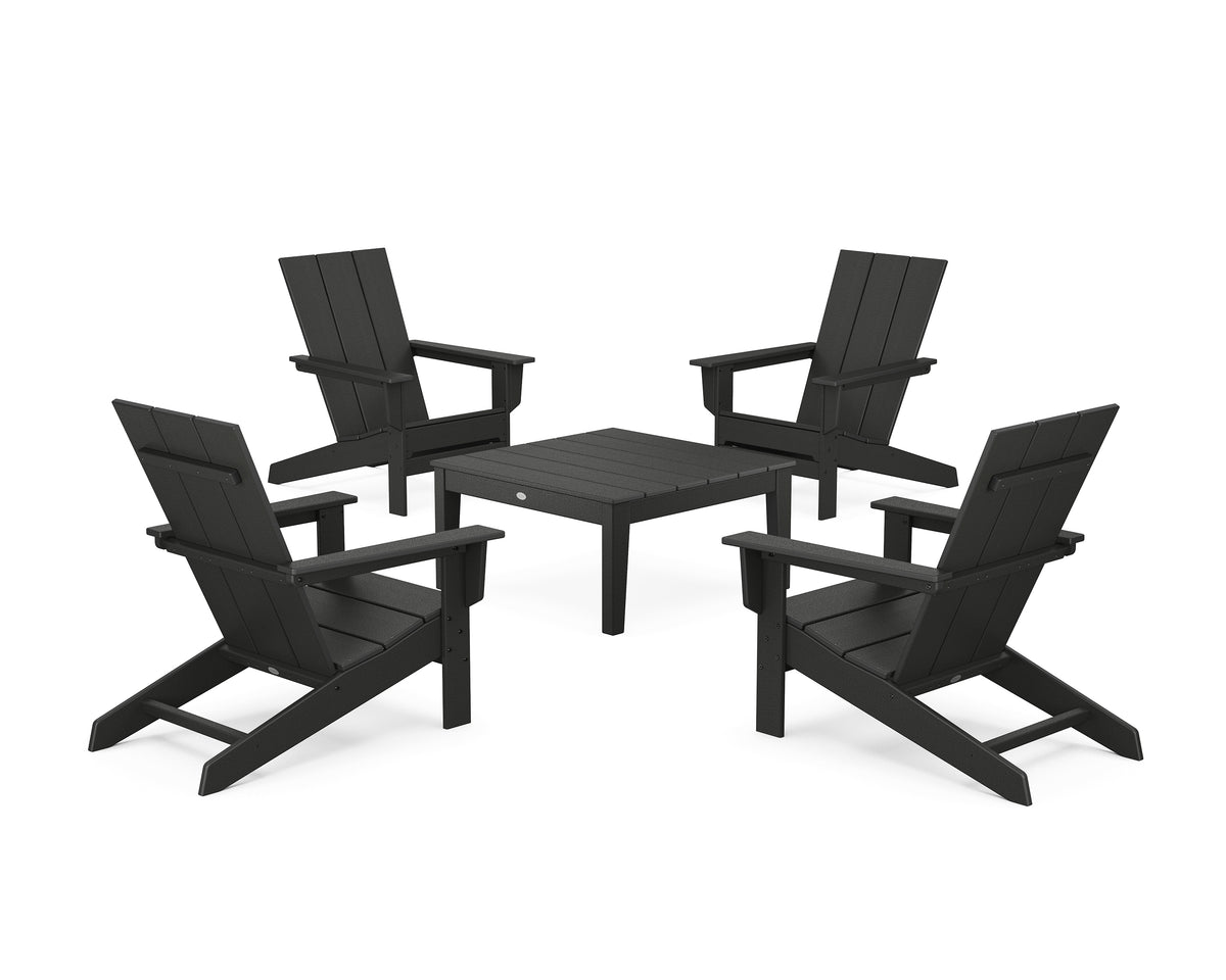 POLYWOOD 5-Piece Modern Studio Adirondack Chair Conversation Group in Black
