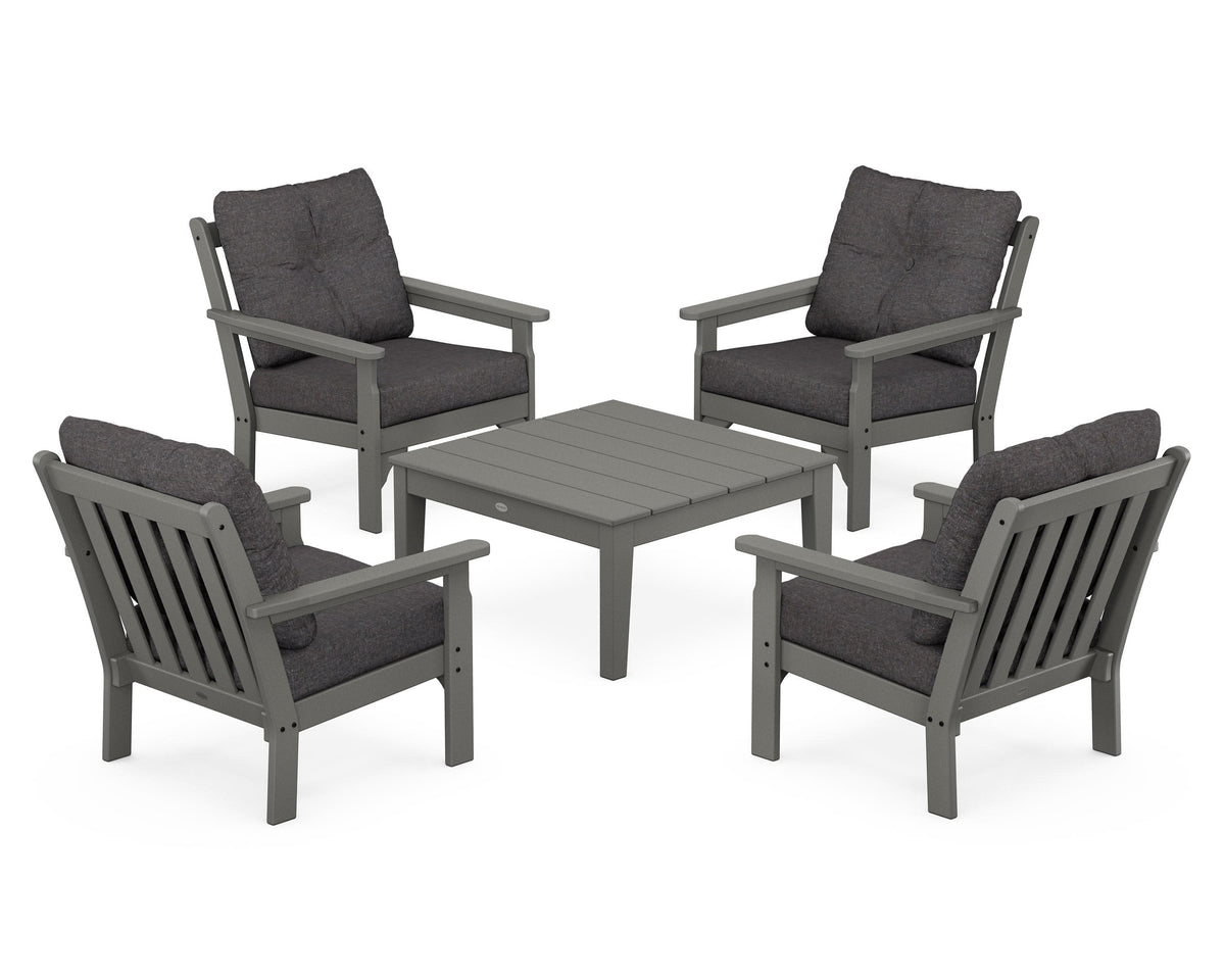 POLYWOOD Vineyard 5-Piece Deep Seating Conversation Set in Slate Grey / Ash Charcoal