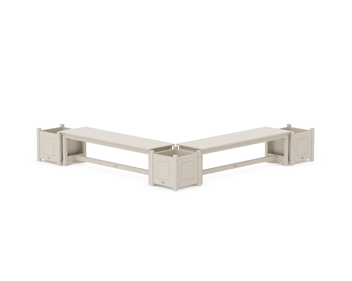 POLYWOOD 60" Country Living L-Shaped Planter Bench Corner Set in Sand