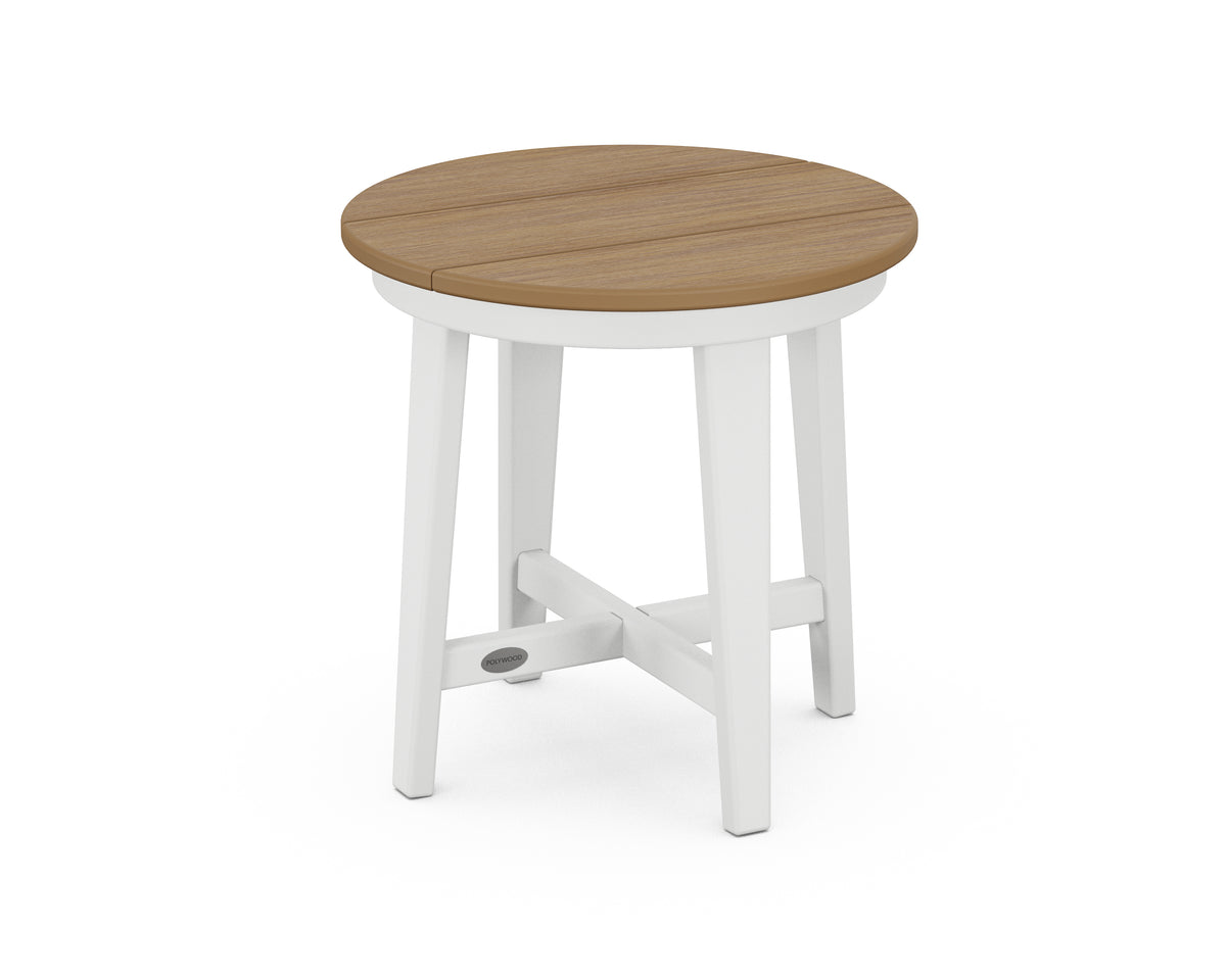 POLYWOOD Newport 19" Round End Table in White / Natural