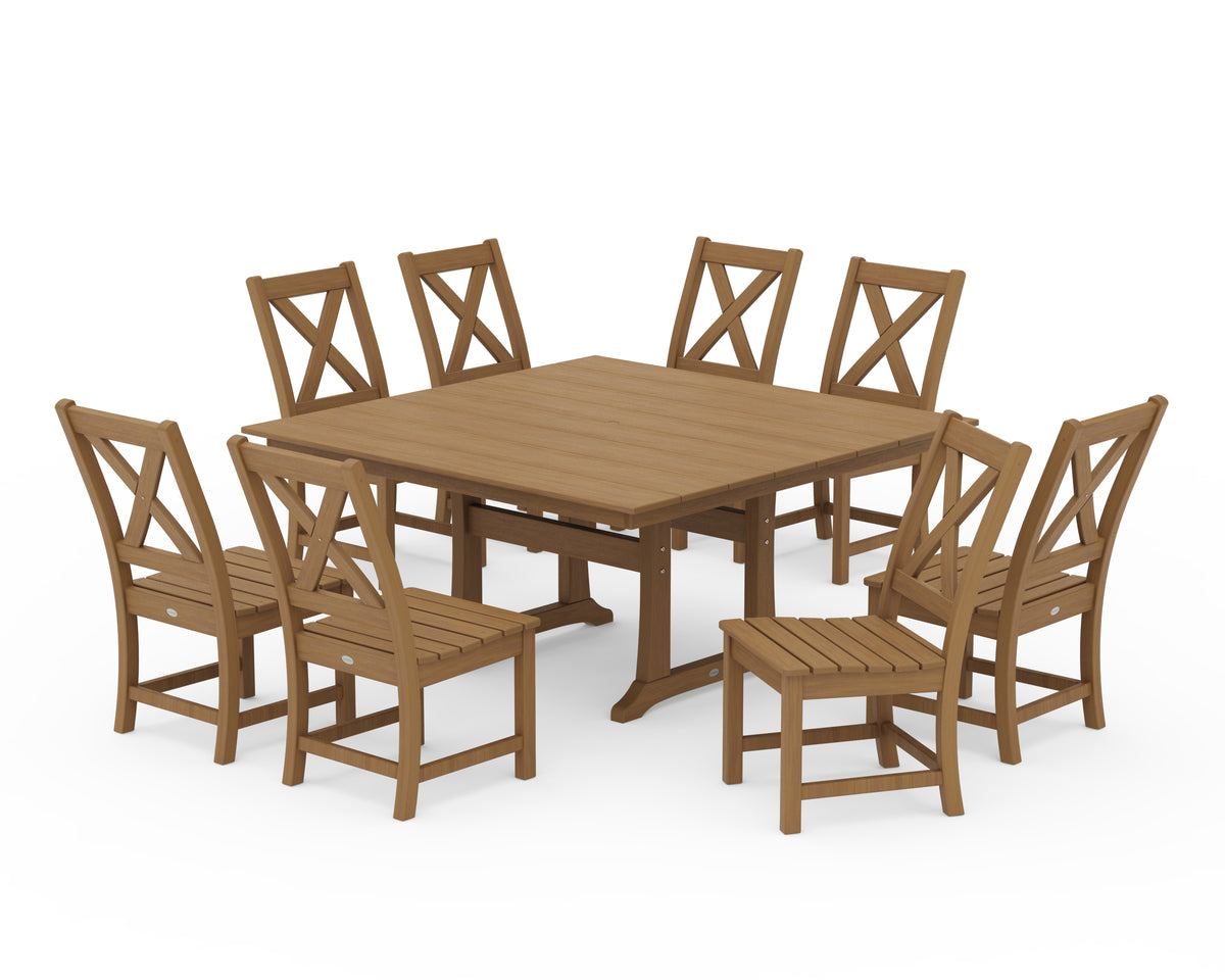 POLYWOOD Braxton Side Chair 9-Piece Farmhouse Dining Set in Natural