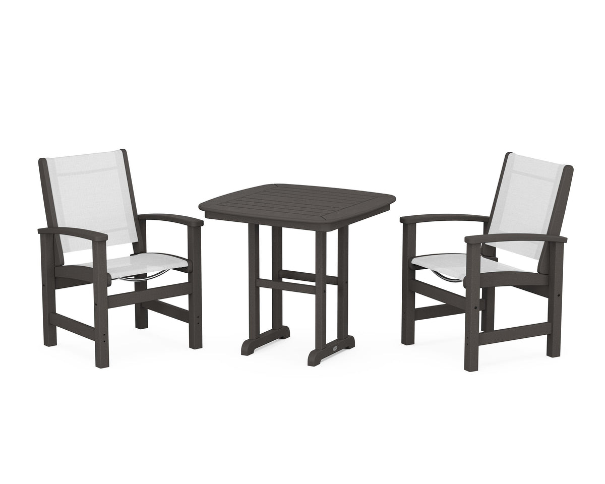POLYWOOD Coastal 3-Piece Dining Set in Vintage Coffee / White