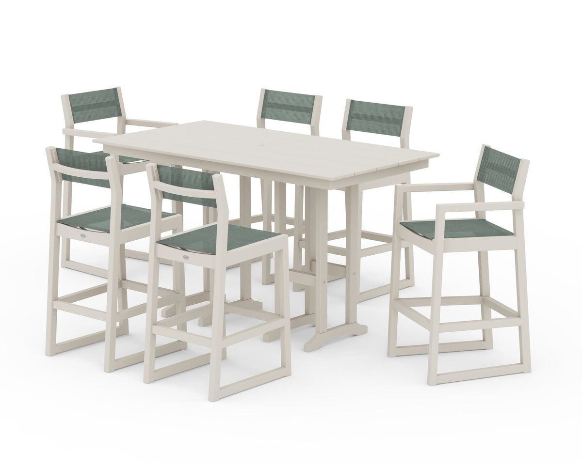 POLYWOOD EDGE Sling 7-Piece Farmhouse Bar Set in Sand / Dupioni Sea Mist