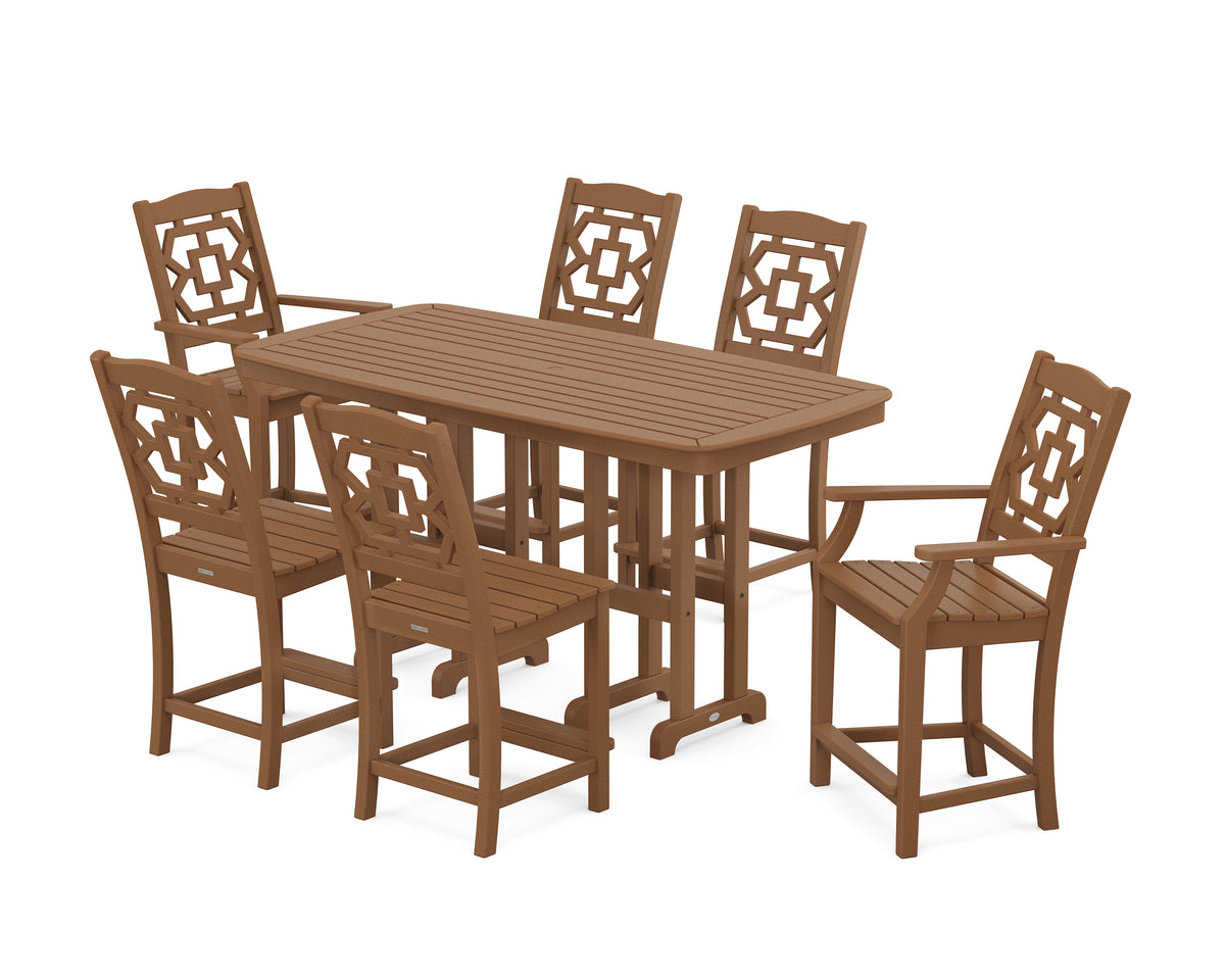 POLYWOOD Chinoiserie 7-Piece Counter Set in Teak