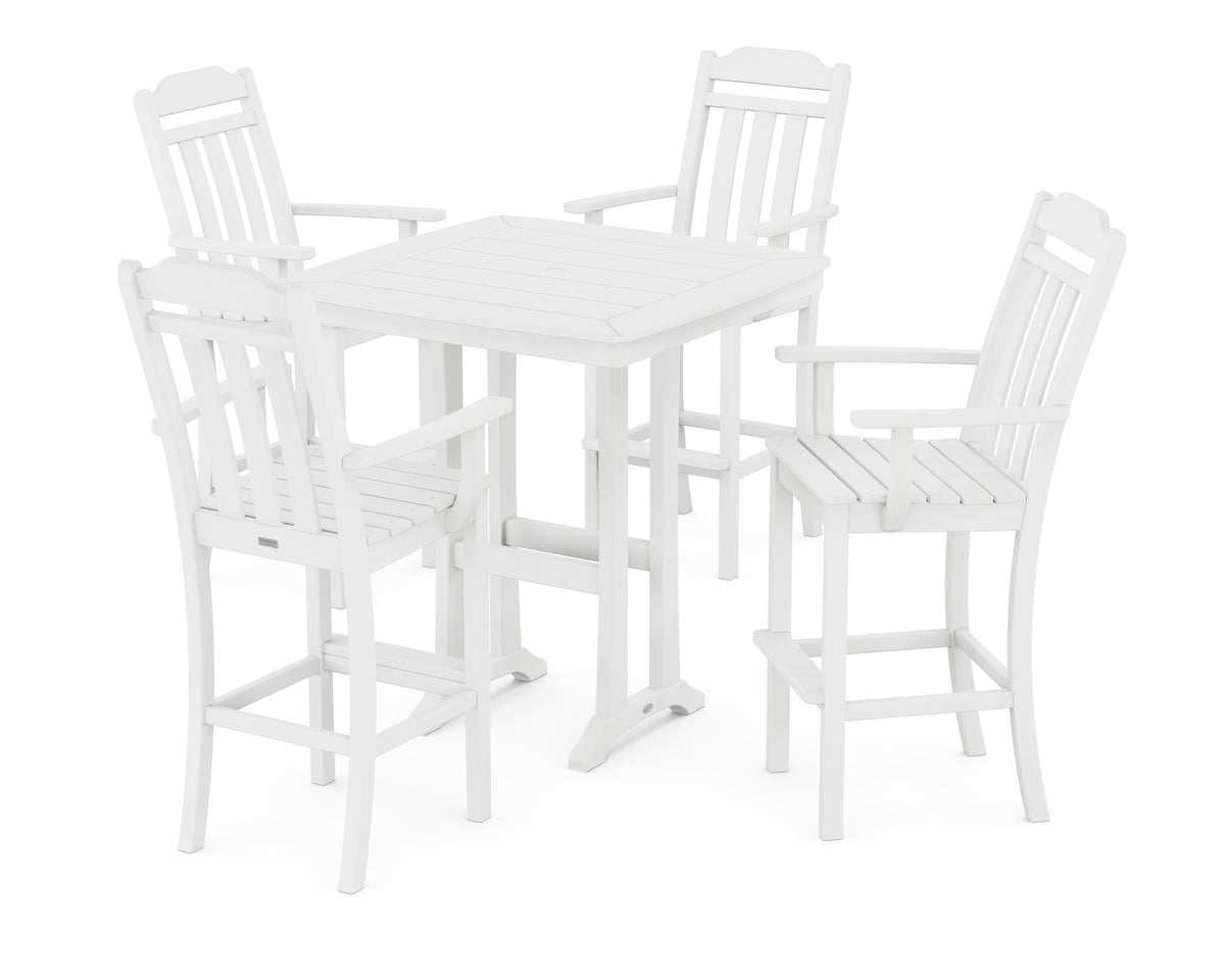 POLYWOOD Cottage 5-Piece Bar Set with Trestle Legs in White