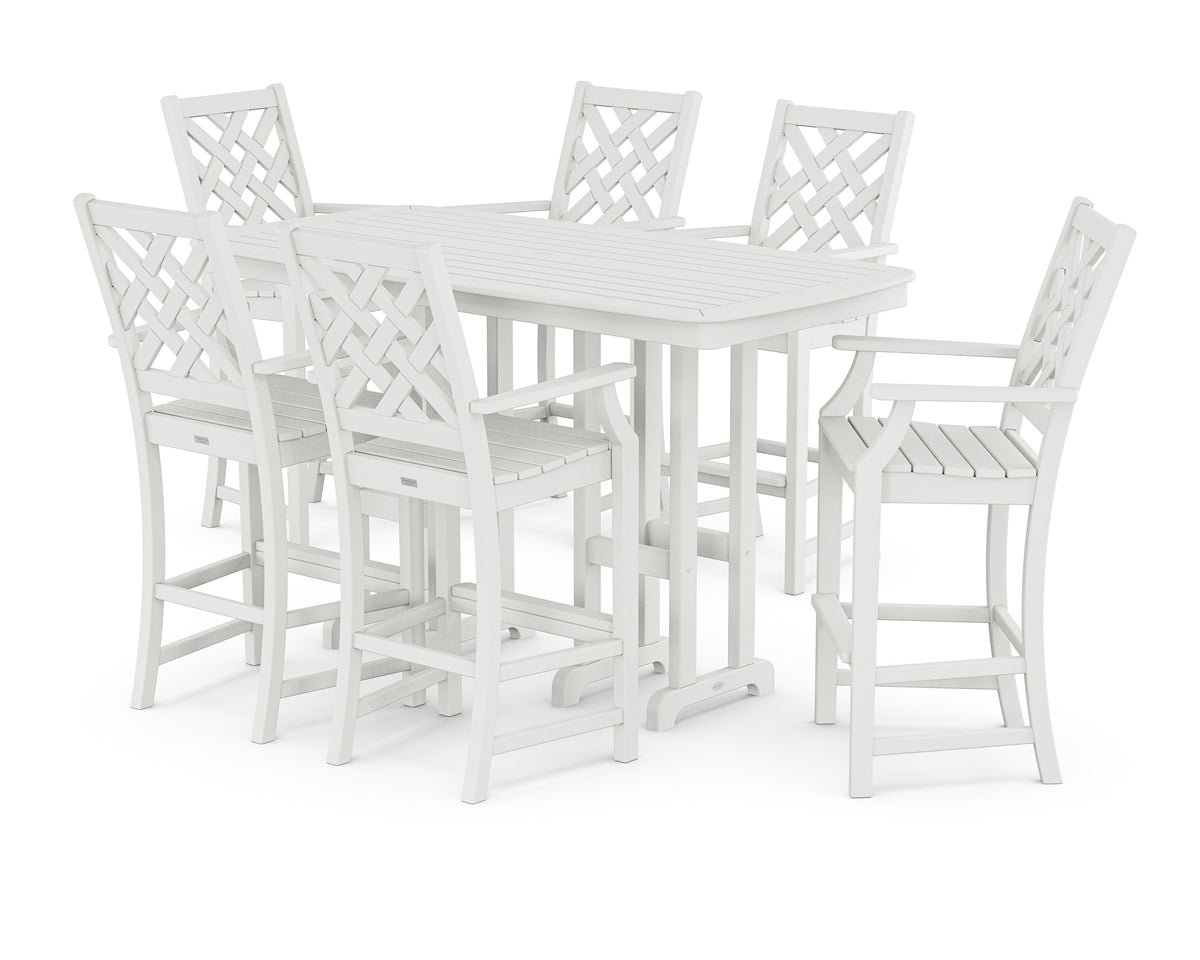 POLYWOOD Country Living Wovendale Arm Chair 7-Piece Bar Set in White