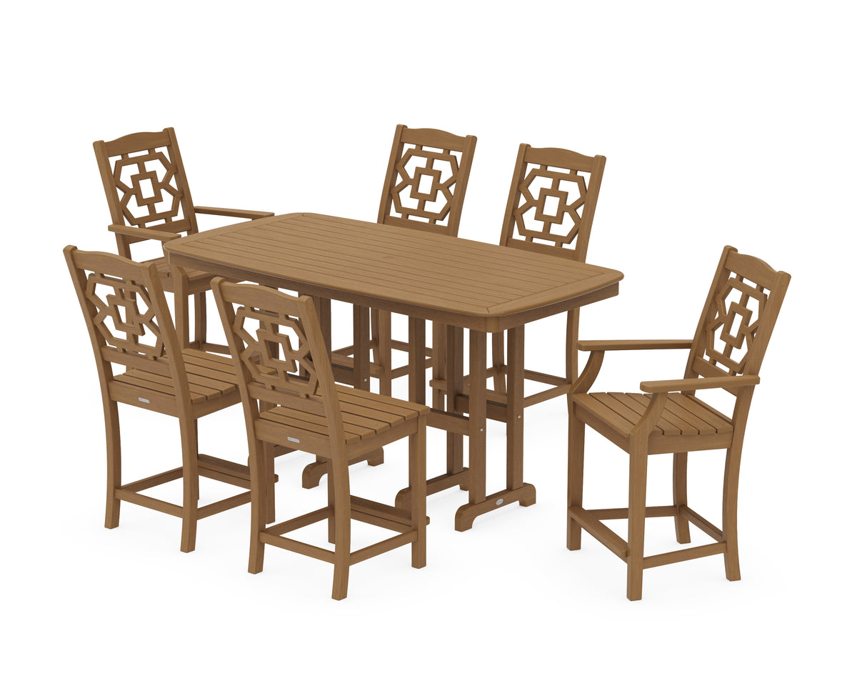 POLYWOOD Chinoiserie 7-Piece Counter Set in Natural
