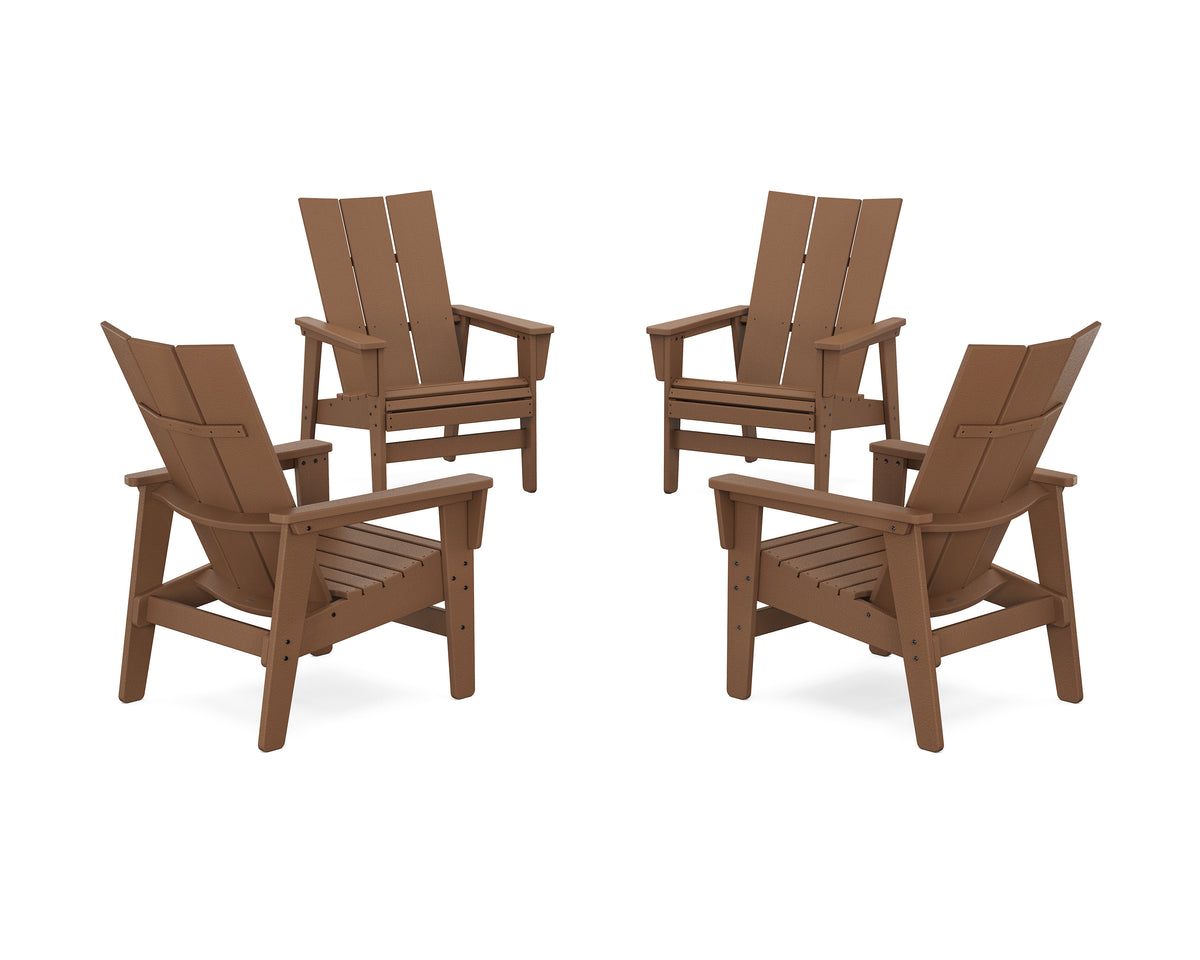 POLYWOOD 4-Piece Modern Grand Upright Adirondack Chair Conversation Set in Teak