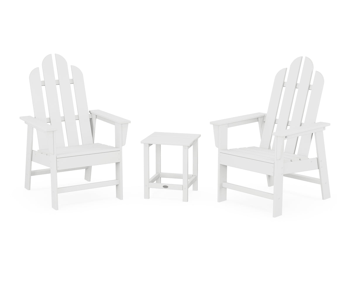 POLYWOOD Long Island 3-Piece Upright Adirondack Chair Set in White