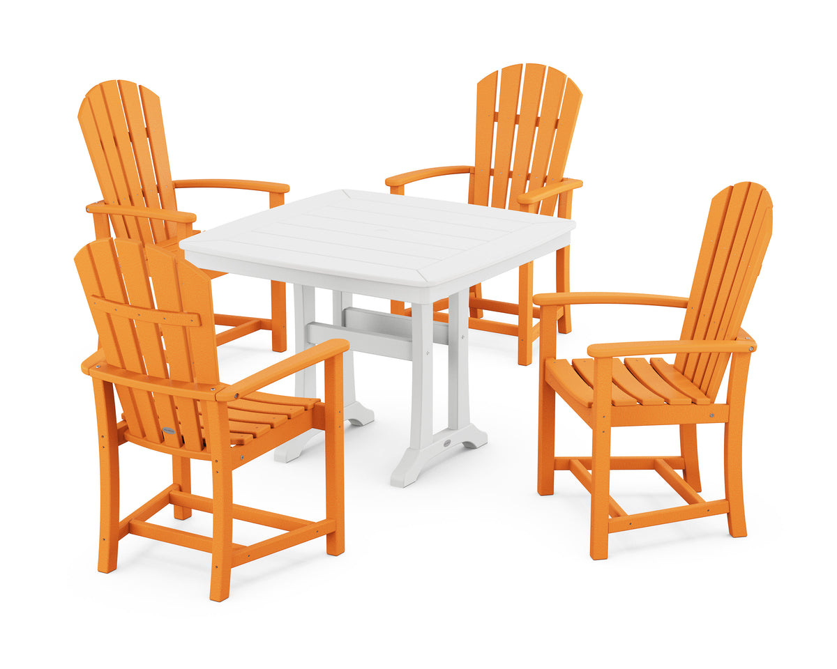 POLYWOOD Palm Coast 5-Piece Dining Set with Trestle Legs - 37" Table in Tangerine / White