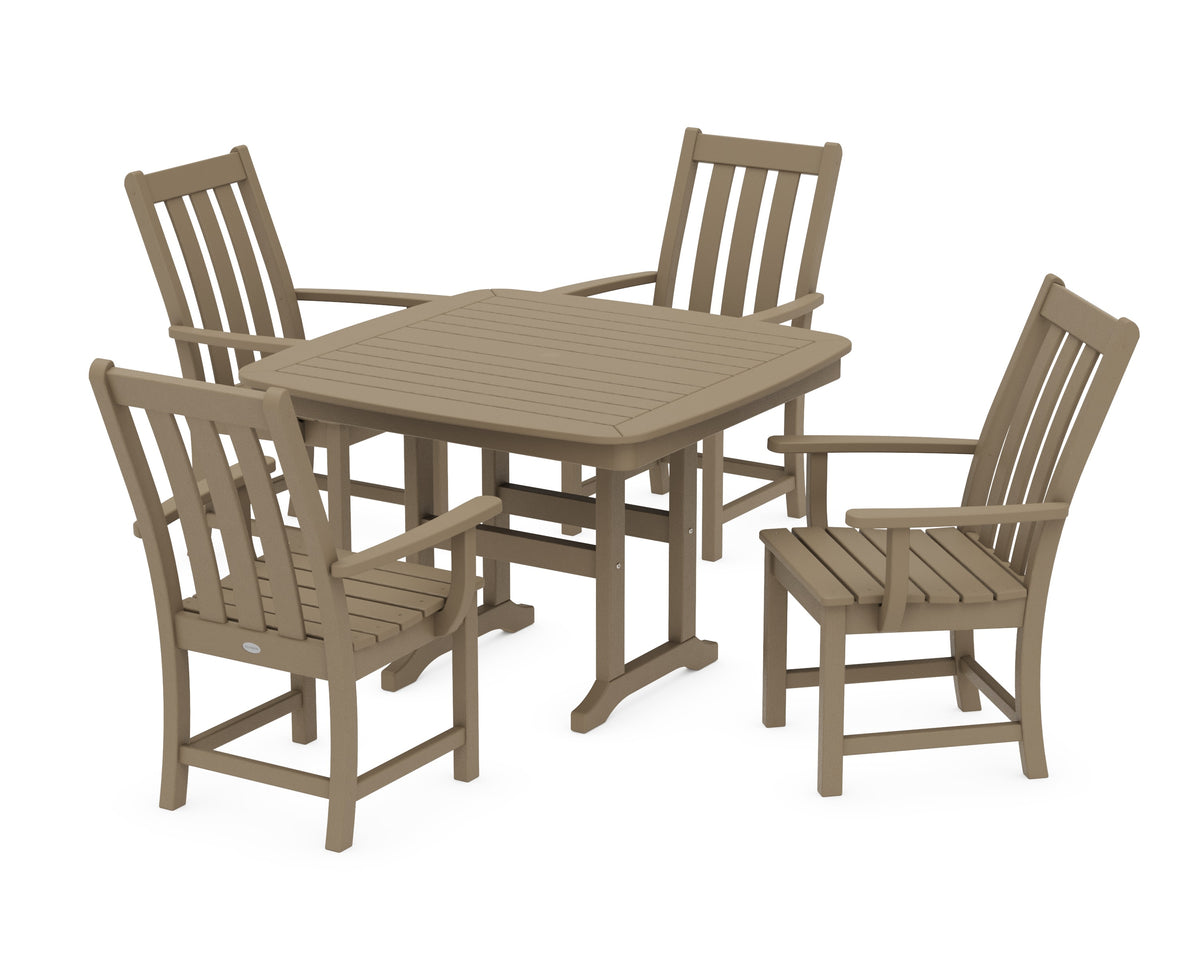 POLYWOOD Vineyard 5-Piece Dining Set with Trestle Legs - 44" Table in Vintage Sahara