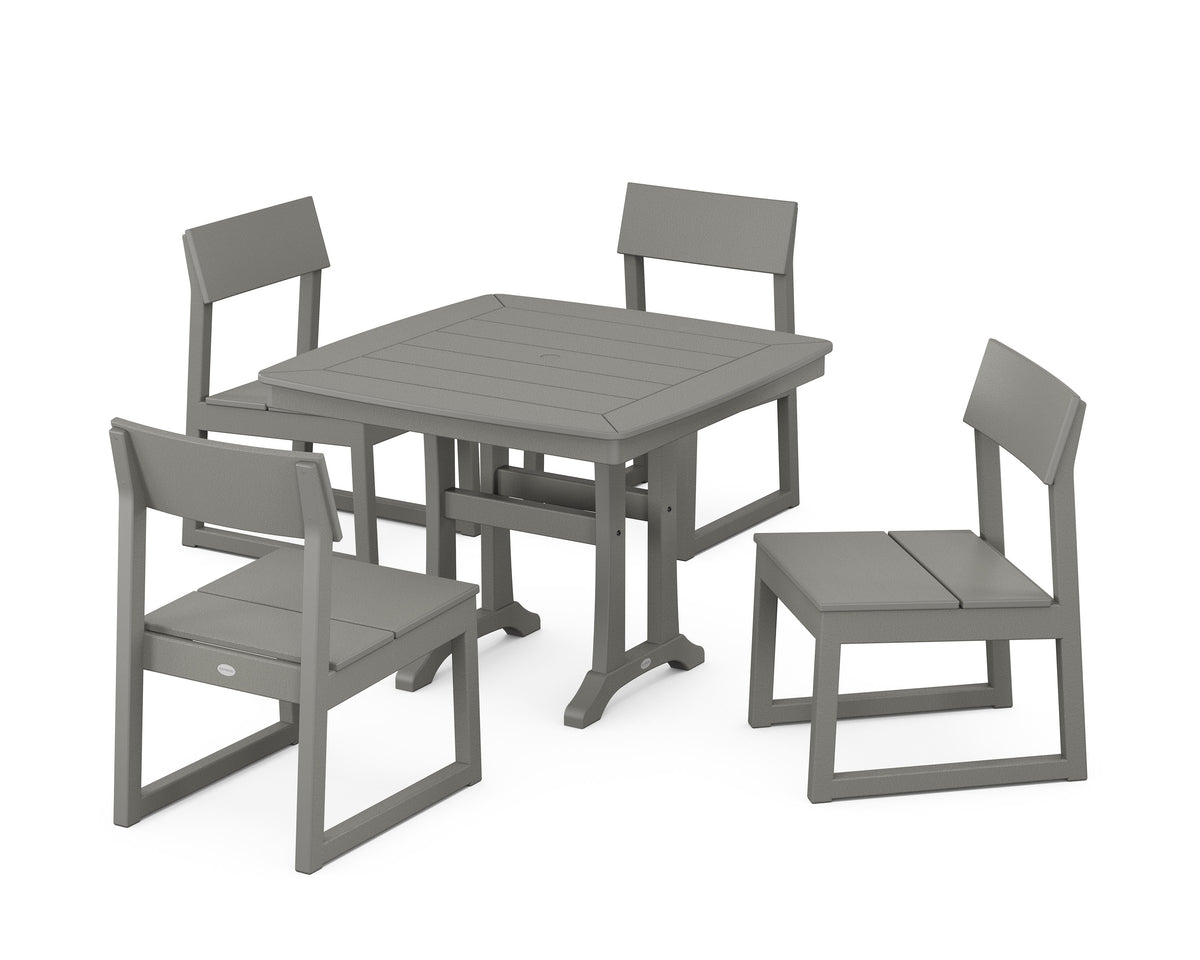 POLYWOOD EDGE Side Chair 5-Piece Dining Set with Trestle Legs (Nautical Trestle 37" Table) in Slate Grey