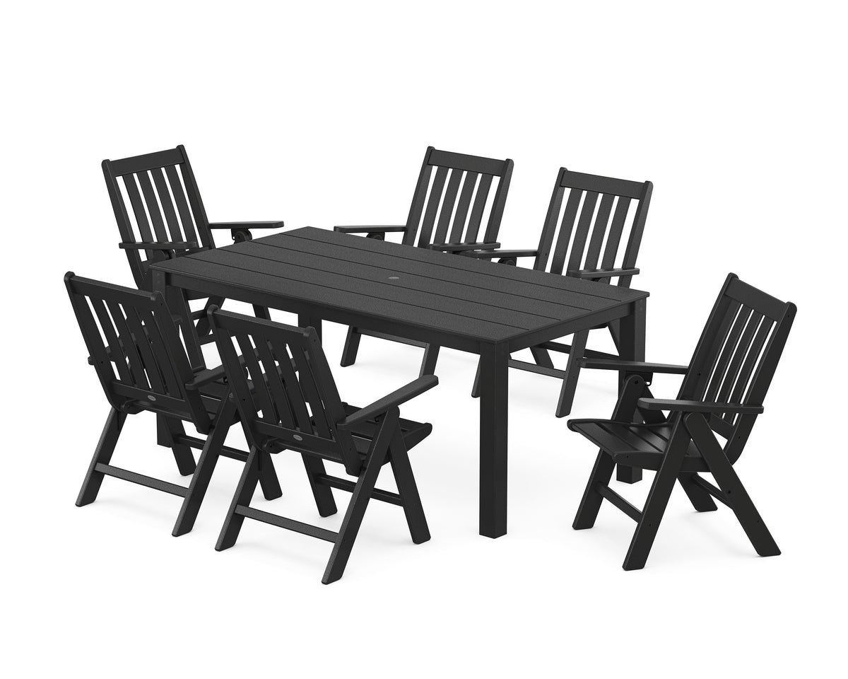 POLYWOOD Vineyard Folding Chair 7-Piece Parsons Dining Set in Black