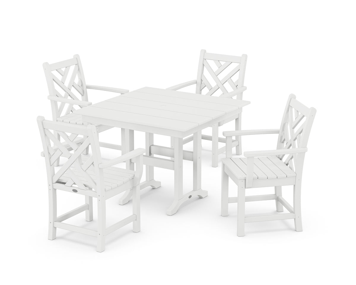 POLYWOOD Chippendale 5-Piece Farmhouse Dining Set in White
