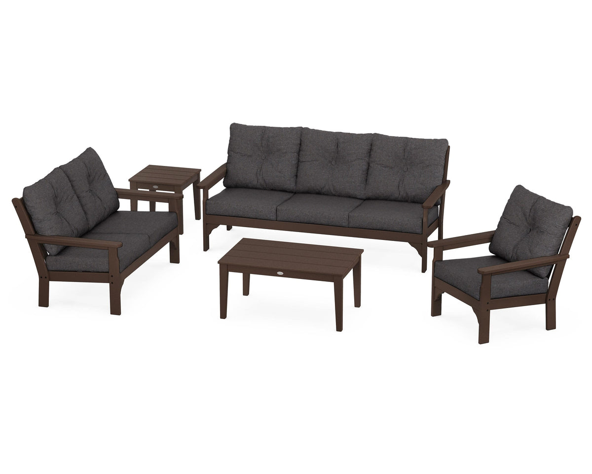 POLYWOOD Vineyard 5-Piece Deep Seating Set with Sofa in Mahogany / Ash Charcoal