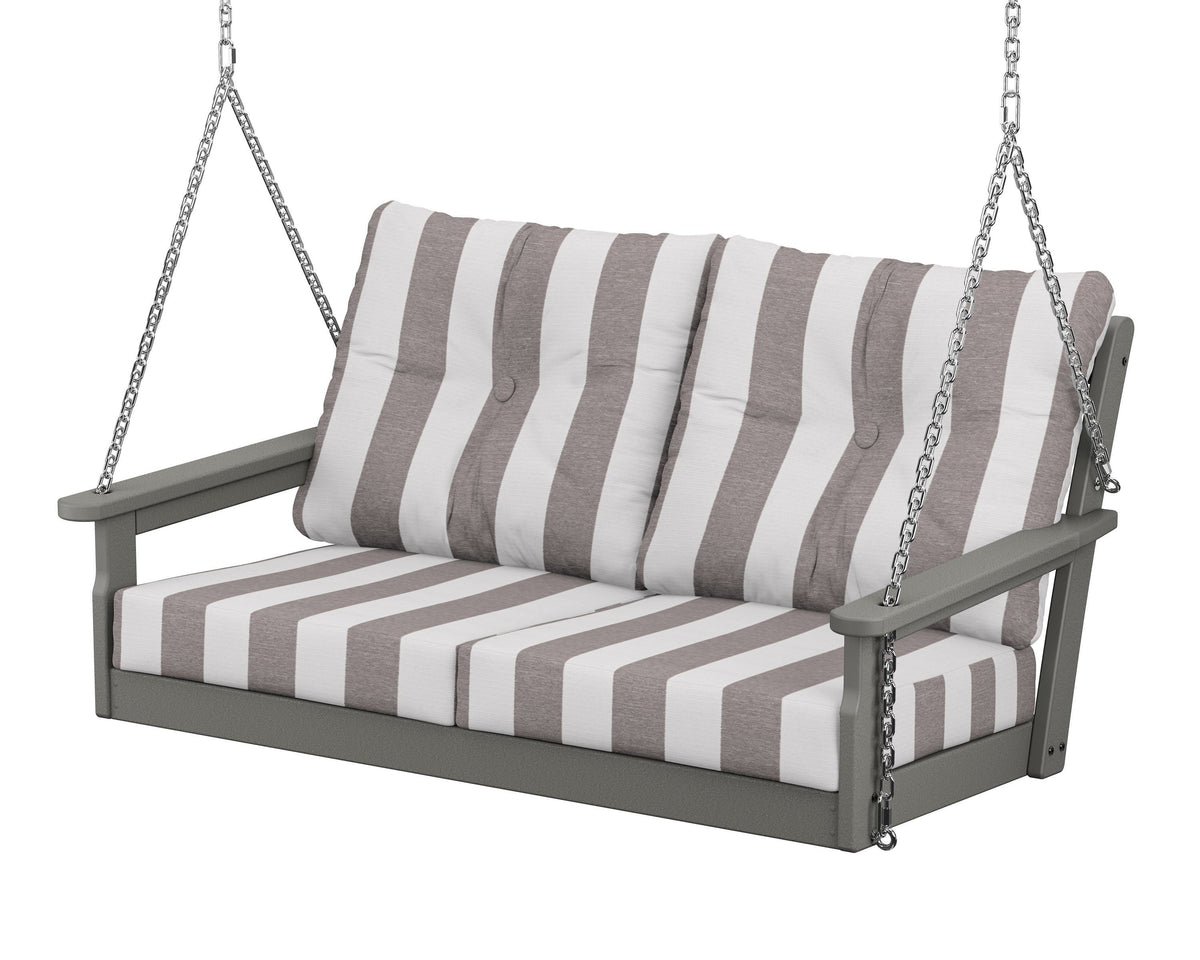 POLYWOOD Vineyard Deep Seating Swing in Slate Grey / Cabana Stripe Grey Mist